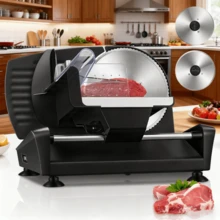 200W Meat Slicer Machine For Home, Electric Food Slicer With Two 7.5" Sharp Stainless Steel Blade(Serrated + Smooth) 0-15mm Precise Thickness Meat Slicer For Bread Fruit Vegetable - US A Type Plug(110-127V) - View 1