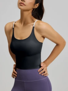 Women's Yoga Vest With Fixed Padding Top For Sports Gym Outdoors - 黑色 - 查看 4