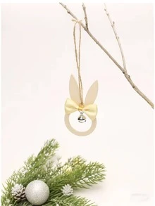 1pc Decorative Accessories/Wooden Hanging Decor/Bow Bell Hanging Decor/Rabbit Hanging Decor - Multicolor - View 9
