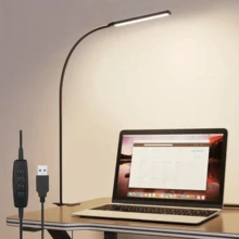Yogle 1pc LED Desk Lamps For Home Office Tall Desk Light With Base Flexible Gosseneck Adjustable Height 5-Level Dimmable Brightness & Color Architect Lamp For Working Reading Crafting Study Black