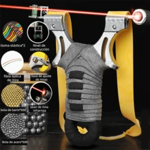 Tirachinas de francotirador 98k de metal con funciones de mira horizontal y luz roja, para práctica de caza y tiro al aire libre, juguete portátil,Incluye 1 lanzacohetes de acero inoxidable, 5 pares de correas, 200 proyectiles metálicos, 600 proyectiles de barro y 1 mira láser - Gris - Ver 2