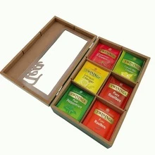 Caja Organizadora Para Té/café Madera 3 Compartimentos Minimalista - Green Tea Leaves 6 Compartimientos - Ver 5