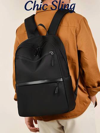 SHILAN Mochila sólida de moda y casual con correas ajustables para los hombros, gran capacidad, cierre con cremallera, hecha de nailon impermeable. Es una mochila simple pero versátil y elegante para hombres, adecuada para deportes, viajes y la universidad. Pieza única.