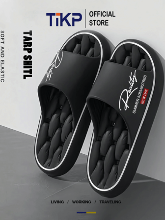 TIKP Men's Solid Color Soft Bottom Slippers, Casual Open Toe Quick Drying Shoes, Comfortable Indoor Home Shower Drainage Slippers