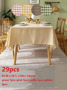 Modern Plaid Tassel Tablecloth For Spring/Summer, Suitable For Picnic, Party, Restaurant, Kitchen, Cafe, Daily Decoration - Multicolor - View 25