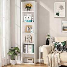 LITTLE TREE Narrow Bookshelf, 6-Tier Bookcase, Book Shelf 70.9 Inch Tall White Open Storage Shelf  Modern Space-Saving Display Shelf For Small Spaces, Living Room Floor Standing Unit,Home Decor Furniture, White Book Stand - 白色 - 查看 1