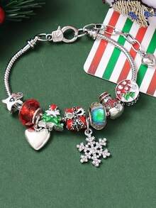 时尚圣诞魅力手链，闪闪发光的水钻 - 雪花、礼品盒和圣诞老人图案 - 非常适合节日派对和休闲装 - 彩色 - 查看 4