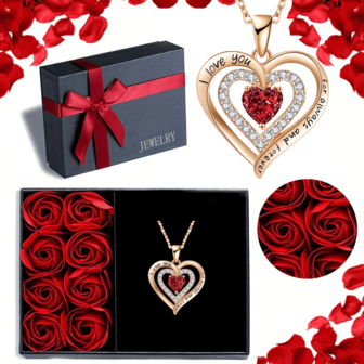6 piezas Caja de regalo de joyería con Flor de Rosa Eterna, Caja colgante de collar de Rosa Romántica, Perfecto para el Día de la Madre, Aniversario, Día de San Valentín, Celebración de Cumpleaños, Eventos de Fiesta - Regalo para Mamá, Esposa, Novia