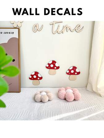 红色蘑菇3D墙贴 - 免钉自粘儿童房卧室特色墙贴