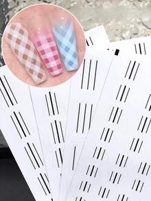 4件套美甲镂空贴纸套装，包含美甲模板线条网格法式印花图案，让美甲沙龙工作更轻松。白色自粘美甲贴条，DIY装饰模板工具，流苏贴花。 - 彩色 - 查看 9