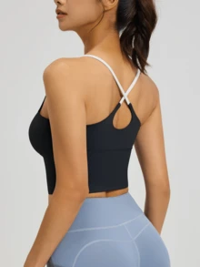 Women's Yoga Vest With Fixed Padding Top For Sports Gym Outdoors - 黑色 - 查看 1