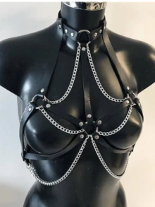 Chest Leather Harness With Chains Punk Leather Body Chain For Women Party Outfit Harness Belt
