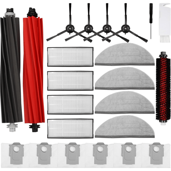 23PCS Vacuum Cleaner Accessorie Kit Compatible With Roborock S8/S8+/S8 PRO Ultra, 1 Set Main Brush &1 Rolling Brush &4 Filters &4 Side Brushes &4 Mop Cloth Pads &6 Dust Bags &1 Cleaning Tool