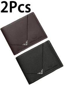 新款男士短款钱包卡包，带钞票夹、证件照相框和多个卡槽，采用高档PU软皮，大容量商务休闲钱包，带文件袋，时尚休闲钞票夹，适合年轻男士，可作为圣诞礼物、复古圣诞包、黑色钱包、男士礼物、新年礼物、情人节礼物。