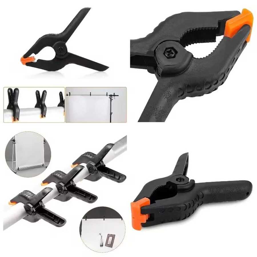 3pcs Muslin Backdrop Clips, Photography Studio Background, Canvas, Artwork, Woodworking Clamps Or Home Use, Studio Equipment, Art Display, Multipurpose Clips - Black - View 1