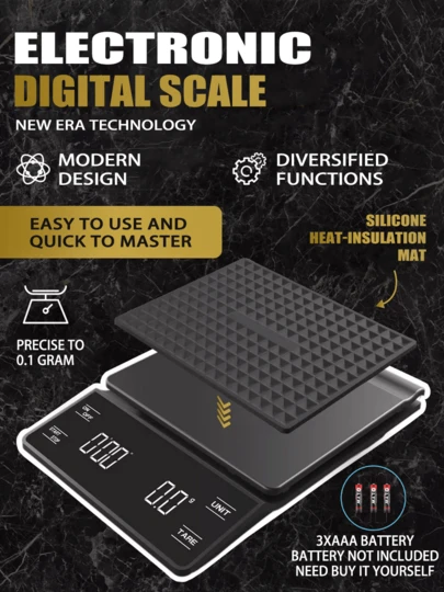 1 قطعة مقياس قهوة متعدد الوظائف عالي الدقة باللون الأسود، مقياس مطبخ عالي الدقة، مقياس حبوب القهوة، مقياس طعام، مقياس قهوة إيطالي محمول باليد، أداة خبز دقيقة مع مؤقت وشاشة LED مضيئة