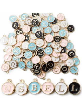 30个字母吊坠，用于珠宝制作 - 双面字母吊坠，适用于项链和手链，颜色和字母随机。