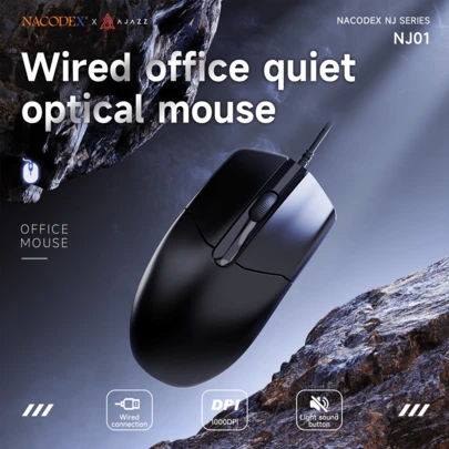 Mouse da ufficio cablato AJAZZ NJ01, mouse ottico con clic silenzioso. Plug and play, leggero di circa 78g, senza driver richiesti, impugnatura confortevole, ideale per l'ufficio, superficie opaca, 1000 DPI