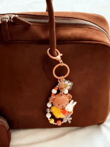 Brown Miffy Beaded Keychain – Licensed Cartoon Character Pendant with Bear & Daisy Charms, Cute Key Ring with High-Quality Beads, Ideal Gift for Cartoon Lovers, Suitable for Women & Girls,Perfect for Keys, Bags & Backpacks - 咖色 - 查看 4