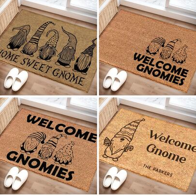 1pc Home Decor, Gnome Pattern Printed Rug, Faux Wool Mat - Highly Absorbent, Easy To Clean, Suitable For Home Decor, Farmhouse, Entryway, Indoor, Room, Kitchen, Dining Room, Small Office/Home Office, Sink, Laundry Room, Rug, Kitchen Mat, Non-Slip Mat