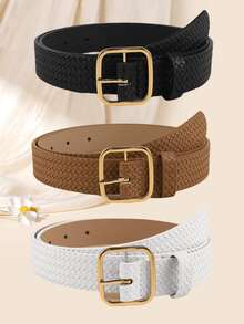 3 chiếc thắt lưng nữ thanh lịch hình chữ nhật cổ điển, thắt lưng da trang trí đa năng thời trang - Nhiều màu - Xem 7