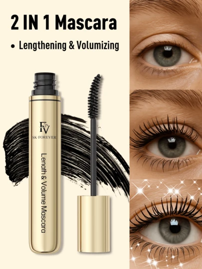 单管睫毛膏，经典黑色，卷翘纤长，防晕染，丰盈持久，适合毕业典礼、生日、度假、夏季、秋季、Y2K 时尚、女性、化妆、美容、派对、海滩、旅行、露营、学校、节日、礼物、玫瑰女孩、角色扮演、最佳色彩魅力氛围