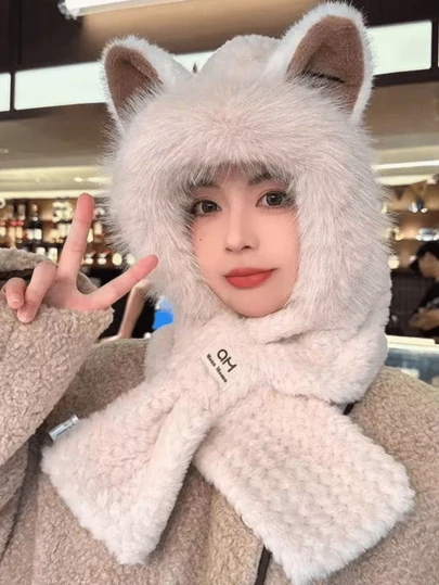 1 pieza o 2 piezas Gorro de esquí de punto con orejas de zorro para mujer, equipo esencial para exteriores en clima frío en invierno y otoño, adecuado para esquiar, montar motocicleta y salidas diarias