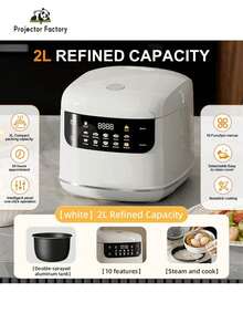 LIPETY 2L Portable Mini Electric Slow Cooker/Steamer - Smart Home Rice Cooker With Multi-Functional Timer And Non-Stick Inner Pot, Suitable For Rice, Porridge, And Soup - Ideal For Dormitories, Homes, RVs, Kitchen Accessories, And RV Cooking Equipment