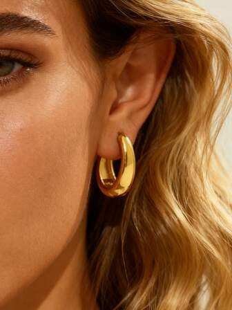 VceTd 1 Pair Fashionable Geometric Design Stainless Steel Hoop Earrings, Suitable For Women's Daily Commute Wear Or As A Gift For Lover/Friend