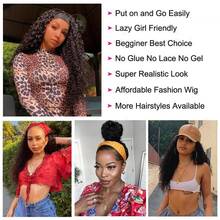 Zealady Perruque bandeau en cheveux humains ondulés, 35-55 cm, sans dentelle frontale, confectionnée à la machine, cheveux bouclés sans colle, demi-perruque bandeau pour femmes, cheveux humains couleur naturelle - Naturelle & Noire - Voir 7
