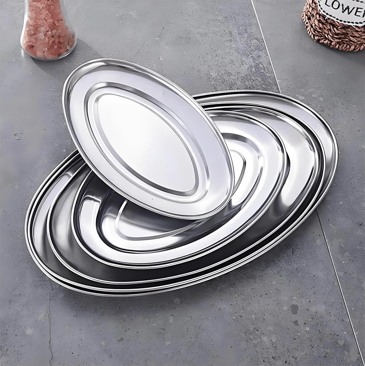 Oval Serving Tray, Stainless Steel, Restaurant Portion - 銀色 - 查看 1