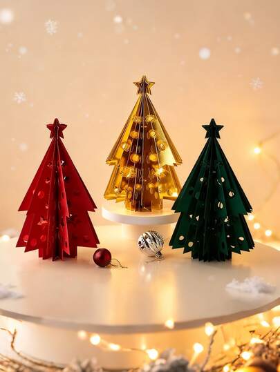 1set Artificial Christmas Trees, Small Christmas Tree Paper Honeycomb Ball, Christmas Origami Decoration, Christmas Gift, Xmas Party Decoration, Home Decor, Dinner Table Centerpiece