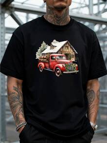 Divertida Camiseta de Manga Corta para Hombre con Estampado de Tres Duendecillos Navideños con Luces, Diseño Suelto, Ideal para Navidad, Uso Cotidiano, 220 g 100 % algodón, Suave y Transpirable, Ítem Popular - Negro - Ver 3