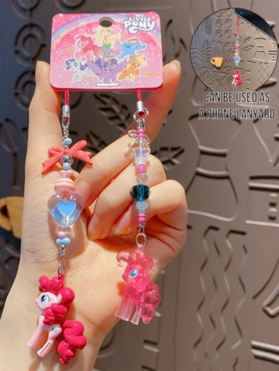 Llavero de My Little Pony Twilight Sparkle - Llavero 2 en 1 con colgante de nariz, cordón para teléfono, llavero para mochila o bolso. Lindo colgante de pony kawaii con detalles de cuentas. Diseño elegante en rosa. Accesorio ideal para llaves, bolsos y mochilas. Para niñas, adolescentes y adultos fans de MLP. Para uso diario y viajes.