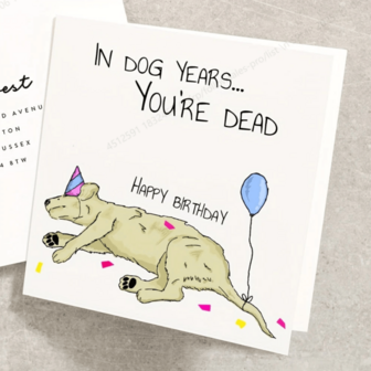 1pc, Dog Years Birthday Card, Old Age Funny Birthday Card, Dog Card, 30Th, 40Th, 50Th, 60Th, Card For Dad, Mum, Him, Her Including Envelope,Message Card, Thank You Card, Greeting Card, Blessing Card, Commemorative Card, Anniversary Message Card