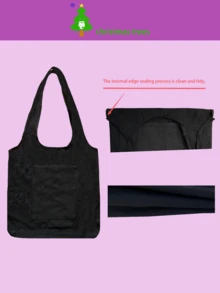 1pc Black Simple Heart & Letter Print Canvas Bag, Suitable For Students Daily Use,Preppy Book Bag For Book Week Valentines - Black - View 8