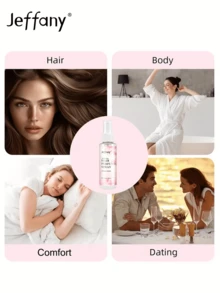 Jeffany 3.38oz Cherry Blossom Multi-Action Hair Spray - Moisturizing & Nourishing, Long-Lasting Fragrance, Softens Hair, Adds Shine, Ideal For Dry Hair, Daily Hair Care, Unisex Adult Use, Hair Perfume Spray, Sleek Bottle Design, Elegant Label Design - Baby Pink - View 3