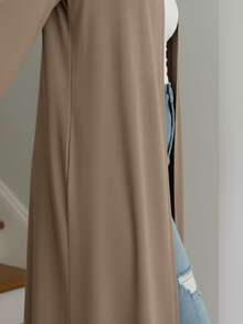 Cardigan largo Tejido de punto mujer - Caqui - Ver 4