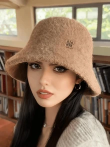 1顶女士冬季抓绒渔夫帽，时尚加厚款式，保暖冬帽，适合搭配羊毛大衣、冬季服装和套装 - 彩色 - 查看 12