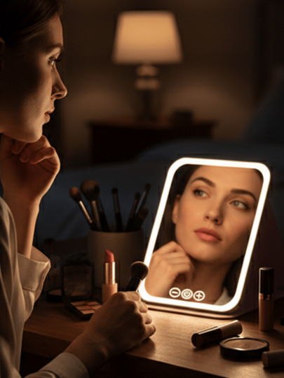 1 قطعة مرآة مكياج بإضاءة LED (سعة البطارية: 600 مللي أمبير) - 3 أوضاع إضاءة (أبيض/طبيعي/دافئ)، مرآة تجميل قابلة للشحن عبر USB مع إمكانية ضبط السطوع، تصميم قابل للطي محمول للمنزل والسفر والإقامة الجامعية، هدية مثالية لعيد الميلاد وعيد الأم وللنساء، أفضل هدايا عيد الميلاد للنساء، هدايا شخصية، ضروريات السفر