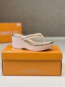 Women's Sandal, Clog Style, Beira Rio Brand, Comfortable, Stylish, Original Platform - /gold - View 2