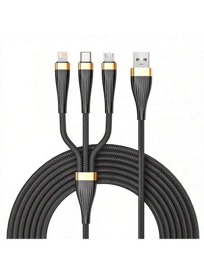 3-In-1 Data Cable Charging Cable Compatible With IPhone/ USB C/ Micro USB Charging Cable, 66W Power Output, Nylon Braid Material, 3 In 1 USB Charging Cable Compatible With IPhone/Type-C/Micro USB Charger Cable For Compatible With IPhone15 16 17 14 13 12 Pro Max Xs Max Charger Cable Compatible With Samsung
