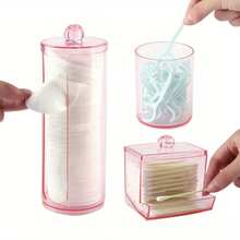 3pcs/Set Clear Pink Plastic Qtip Holder Dispenser | Apothecary Jar Containers Bathroom Accessories Set Storage Box Organizer For Swab, Ball, Pads, Floss, Canisters