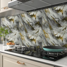 1 Roll Luxury Marble Pattern Self-Adhesive Wallpaper, Waterproof, Moisture-Proof, Oil-Resistant, Easy To Clean, Seamless Pattern Matching, Suitable For Living Room, Bedroom, Bathroom, Kitchen And Stairs, Wall Decor | Seamless Wall Design | Waterproof Wallpaper - Gold - View 6