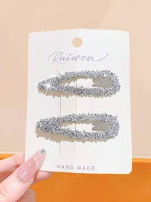 10 pièces/set Pinces à cheveux géométriques en strass faites à la main, assortiment d'accessoires pour cheveux en forme d'étoile et de cœur brillants - convient aux femmes et aux filles, peut compléter les tenues décontractées, professionnelles ou de soirée, indispensable de mode, style aléatoire, accessoires pour la tête - Multicolore - Voir 6