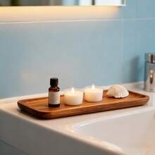 优雅的相思木浴室托盘，圆角矩形设计 - 多功能收纳架，适用于梳妆台、水疗中心和酒店式浴室台面