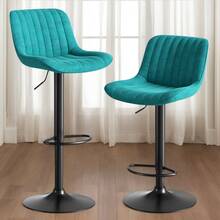 Black Dining Bar Swivel Chairs, Set Of 4 – Upholstered In Velvet, Height Adjustable, 360° Swivel Function - Blue + Iron + Metal & Wood + Velvet + Foam - View 9