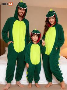 Pijama de dinosaurio conjunto completo mono disfraz para adulto pijama decoración navideña regalos navidad pijama divertido disfraz cómodo adulto - Verde - Ver 1