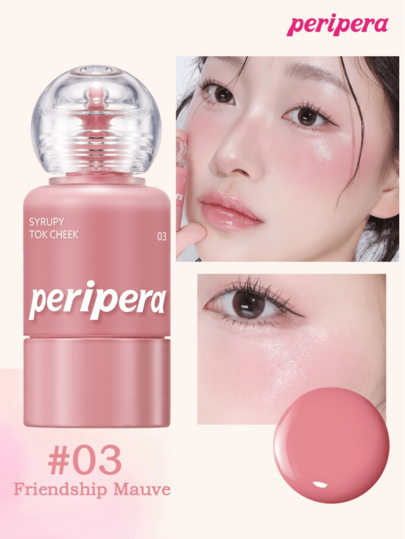 Peripera K-Beauty SYRUPY TOK CHEEK 液体腮红，水润妆效，全天候保湿，丝滑柔润质地，自然透亮妆感，奶油腮红配方，日常妆容