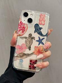 1 pièce Coque de téléphone antichoc en TPU à couverture intégrale avec graphique de tortue, étoile de mer, fleur, ours, compatible avec Apple 16, 15, 14, 13, 12, 11 Pro Max, Série, version internationale, pas la version domestique - Multicolore - Voir 3